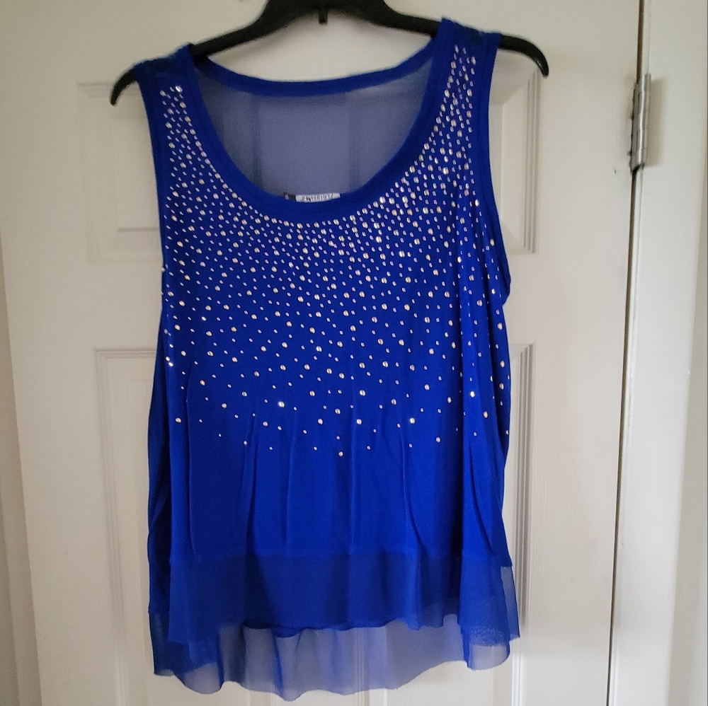 Jennifer Lopez 1X Electric Blue Tank w/Rose Gold Nailhead Accents & Mesh